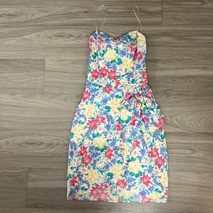 All That Jazz Vintage Corset Floral Multicolor Mini Faux Wrap Dress